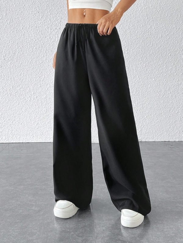 Drawstring Waist Long Pants With Pockets, Loose Pant