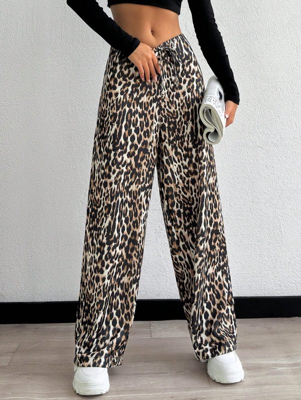Low Elastic Waistband Pants With Leopard Design