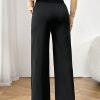 Commuting Elegant Irregular Waist Button Zipper Straight Pants Women's Black Trousers
