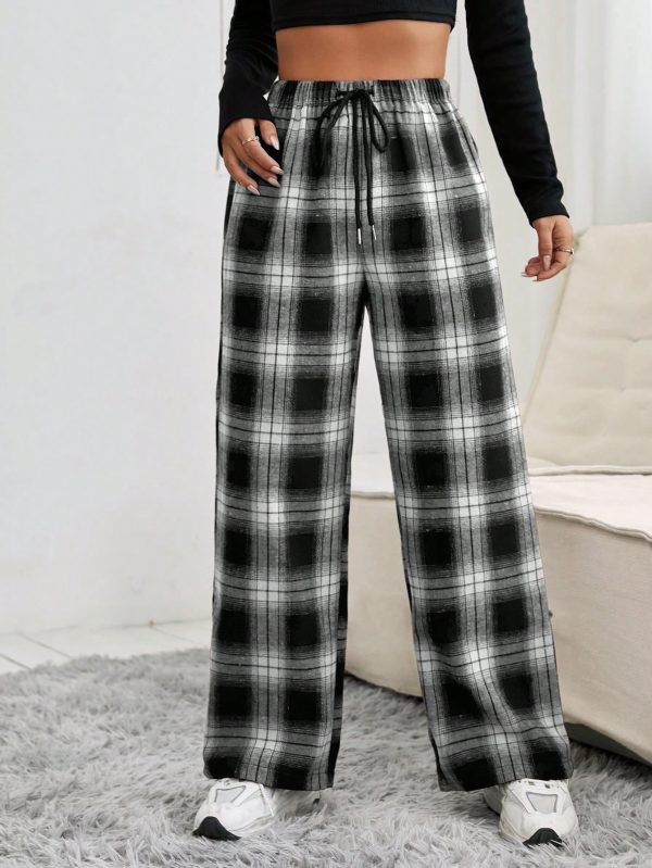 Women's Drawstring Waist Plaid Long Pants