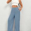 Women's Solid Color Button Zipper Straight Leg Casual Pants