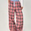 Color-Block Plaid Printed Button Accented Casual Loose Pants
