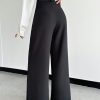 Solid Slant Pocket Wide Leg Suit Pants