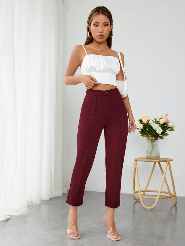Solid Color High Waisted Long Trousers