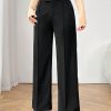 Commuting Elegant Irregular Waist Button Zipper Straight Pants Women's Black Trousers