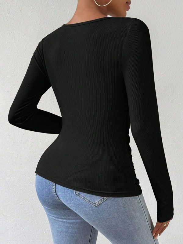 Women Solid Color Scoop Neck Long Sleeve Casual T-Shirt, Autumn
