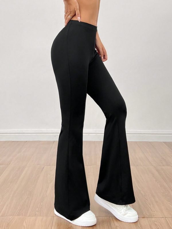 Solid Elastic Waist Flare Leg Leggings
