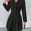 Casual Minimalist Solid Color Button Front Shirt Dress, For Autumn