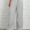 Women's Casual High Waist Gray Vertical Striped Wide Leg Pants