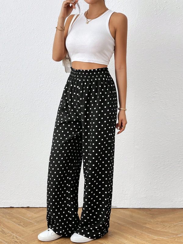 Women's Daily Casual Ruffled Edge All-Over Polka Dot Print Pants