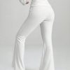 White Y2k Solid Ruched Flare Leg Pants Flare Leggings