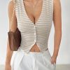 Women's Autumn Striped V-Neck Single-Breasted Casual Pineapple Flower Tank Top