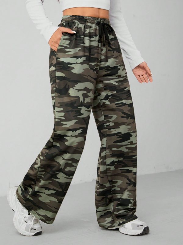 Camouflage Pattern Wide Leg Women's Trousers And Sweatpants
