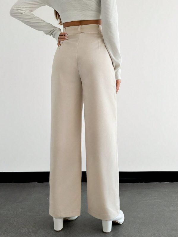 Women's Solid Color Front Button Minimalist Long Pants, Casual Everyday Wear
