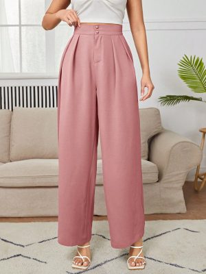 Women's Solid Color Zipper Closure Long Pants