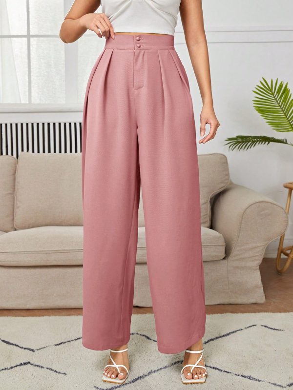 Women's Solid Color Zipper Closure Long Pants