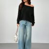 Women's Solid Color Oblique Shoulder Long Sleeve Casual Top