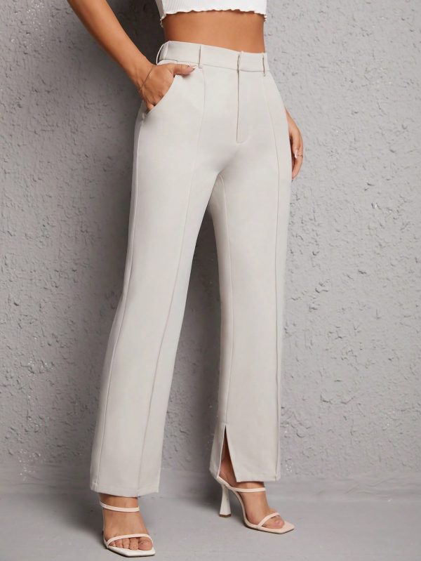 Solid Split Hem Suit Pants