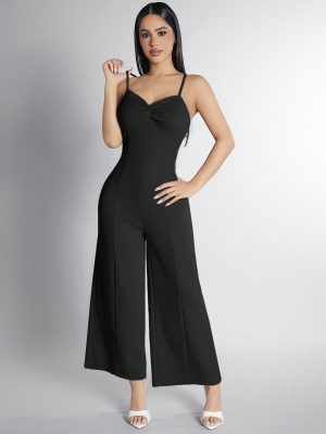 Solid Color Twist Strap Wide Leg Jumpsuit