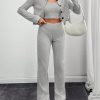 Casual Solid Color Front Button Shirt And Pants With Strap 2 Piece Set, Autumn