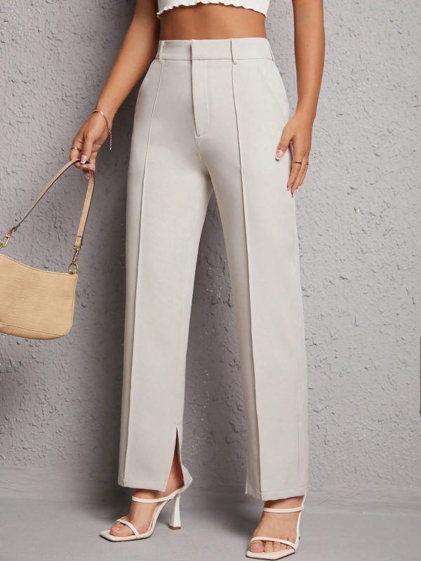 Solid Split Hem Suit Pants