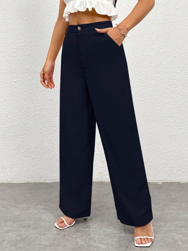 Women Casual Solid Color Wide Leg Pants