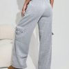 Women's Gray Knit Thick Fleece Lined Ankle Length Casual Utility Baggy Sweatpants
