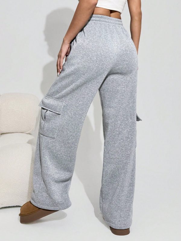 Women's Gray Knit Thick Fleece Lined Ankle Length Casual Utility Baggy Sweatpants