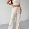 Linen Fabrics Solid Color Halter Top And Pants Casual Set