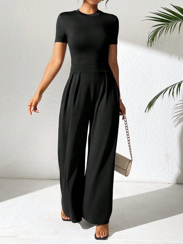 Short Sleeve Wide Leg Jumpsuit For Women, Casual And Loose-Fitting, Summer