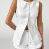 Solid Round Neck Button Front Vest Blazer