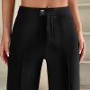 High Waist Seam Detail Straight Leg Spring Black Pants