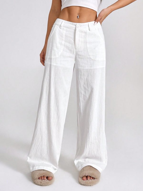 Casual Solid Color Loose Low Waist Wide-Leg Pants