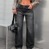 Casual High Waist Washed Straight Leg Jeans