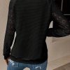 Women's Elegant Lace Sleeve Textured Casual Sweatshirt, Autumn