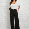 Spring/Summer Overlapping Waist Seam Black Trousers Wide Leg Pants