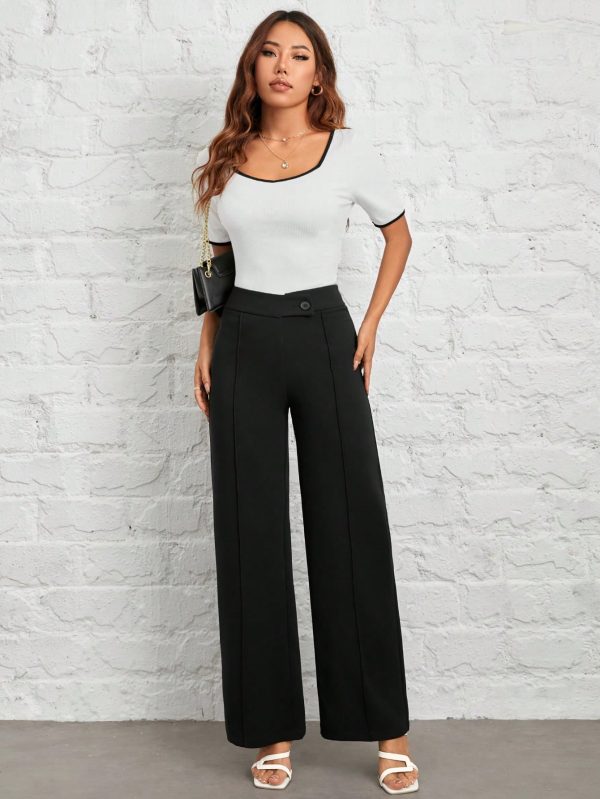 Spring/Summer Overlapping Waist Seam Black Trousers Wide Leg Pants