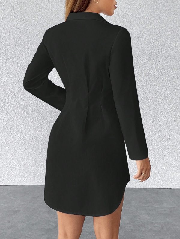 Casual Minimalist Solid Color Button Front Shirt Dress, For Autumn