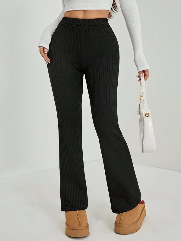 Women's Solid Color Flared Black Velvet Trousers