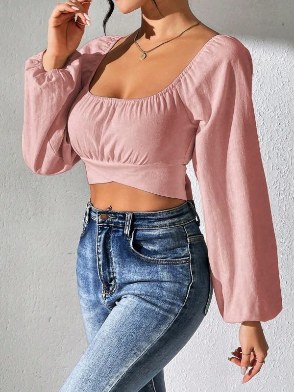 Ladies" Fashionable Sweet Square Collar Backless Tie-Up Shirt