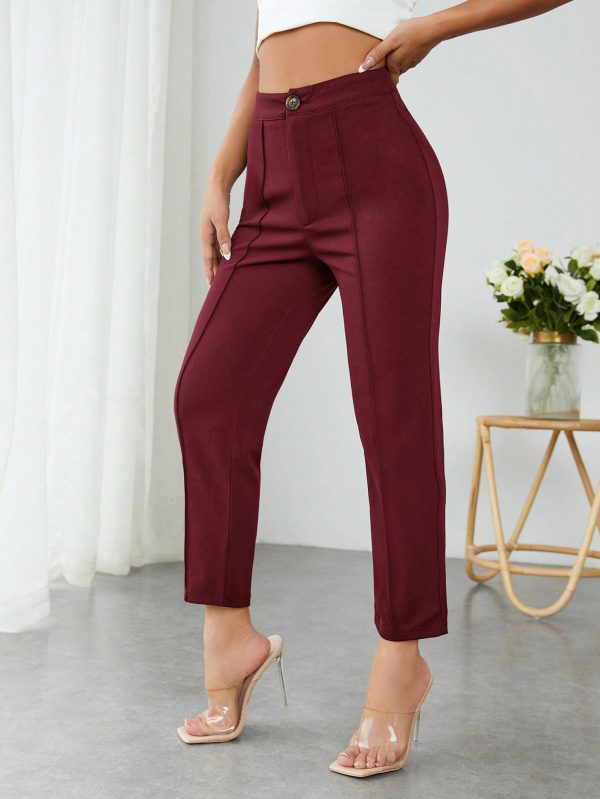Solid Color High Waisted Long Trousers