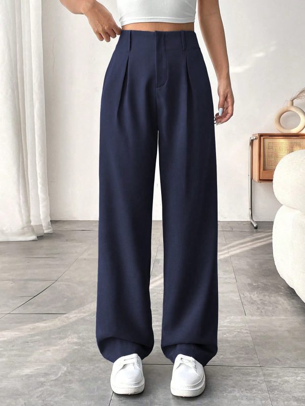 Women's Solid Color Pocket Elegant Straight Leg Office Pants