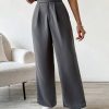 Women Plain Front Button Closure Minimalist Casual Pants, Daily Wear