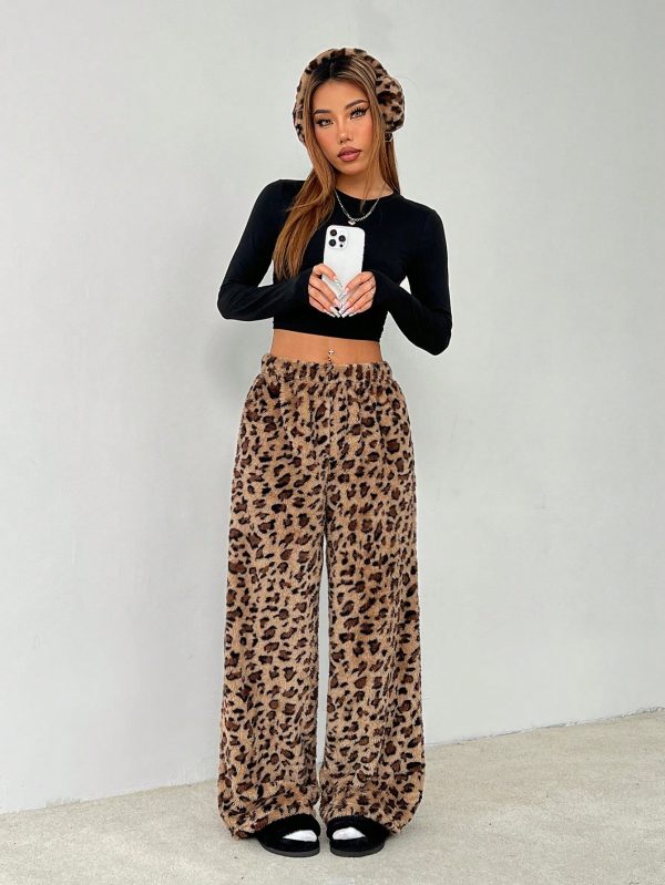 Women's New Leopard Print Plush Trousers Suitable For Autumn And Winter