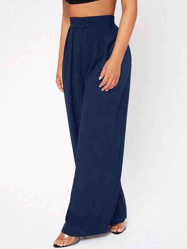 Solid Color Women's Button Design Long Pants