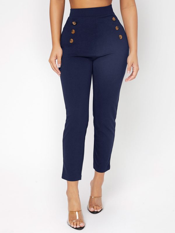 High Waist Double Button Skinny Cropped Pants