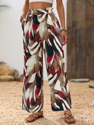 Casual Plant Print Straight-Leg Pants
