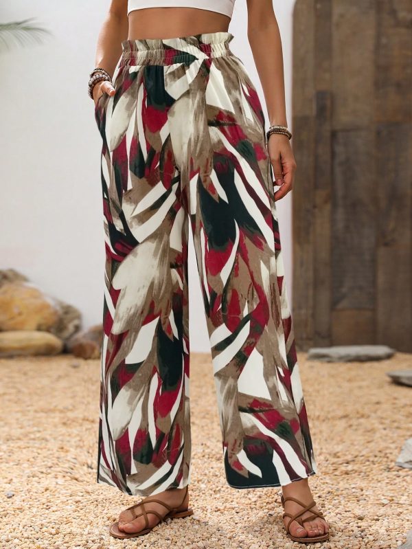 Casual Plant Print Straight-Leg Pants
