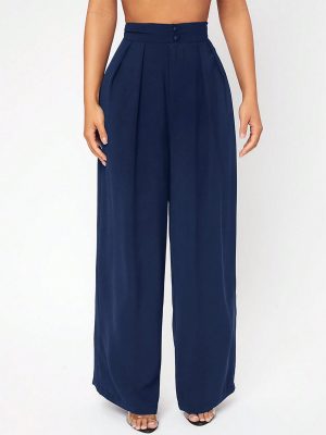 Solid Color Women's Button Design Long Pants