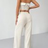 Linen Fabrics Solid Color Halter Top And Pants Casual Set